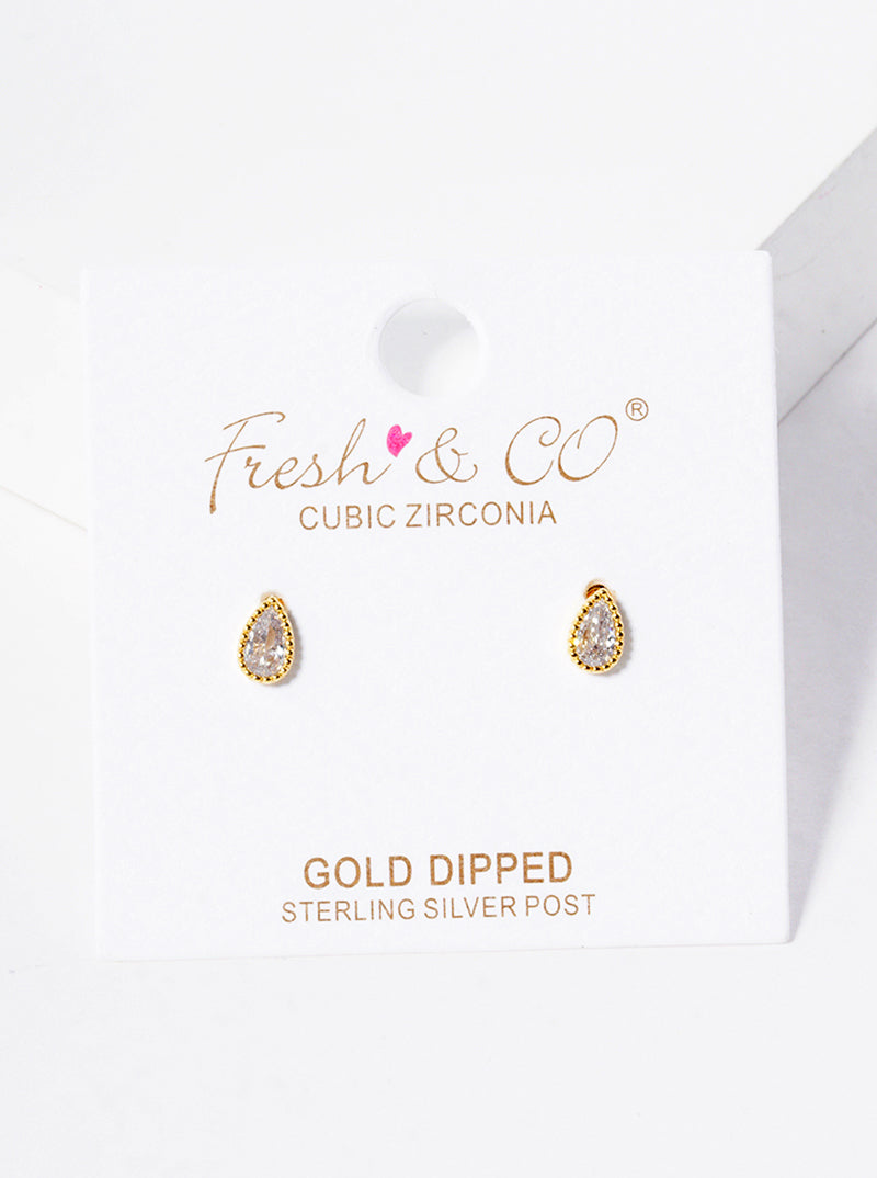 18k Gold Dipped Dainty CZ Teardrop Post Stud Earrings