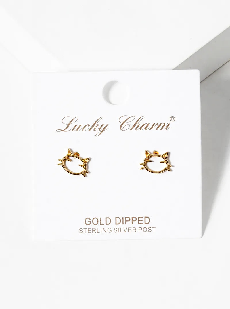 18k Gold Dipped Delicate Cat Post Stud Earrings