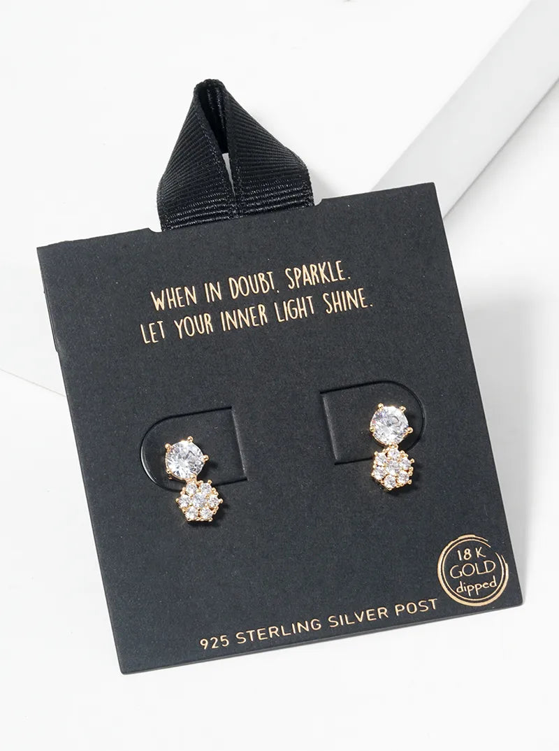 White Gold Dipped Double 5-prong CZ Post Stud Earrings