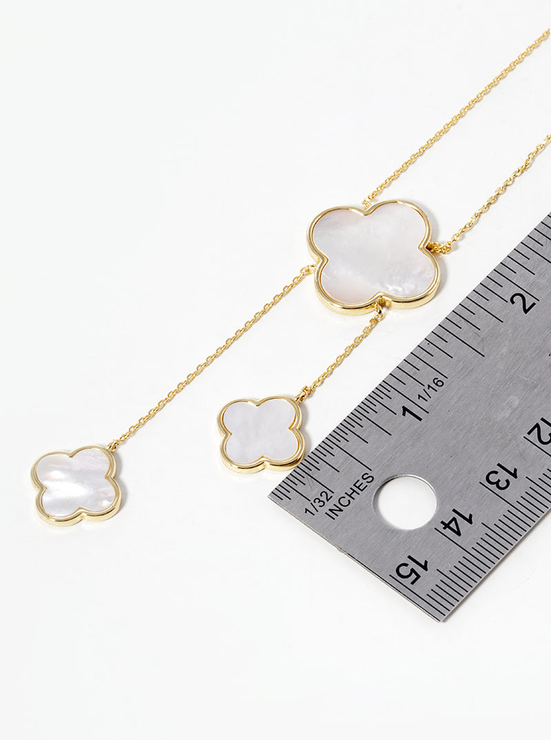 18k Gold Dipped Five Mother Of Pearl Quatrefoil Drop Lariat Necklace