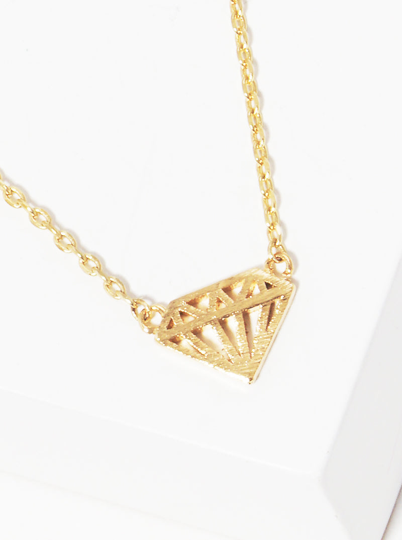 18k Gold Dipped Flat Diamond Shape Pendant Dainty Necklace