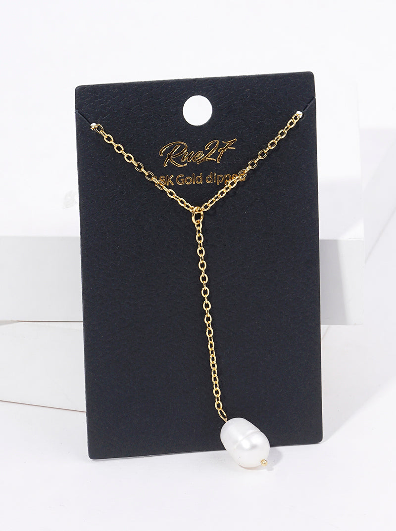 White Gold Dipped Freshwater Pearl Drop Lariat Necklace