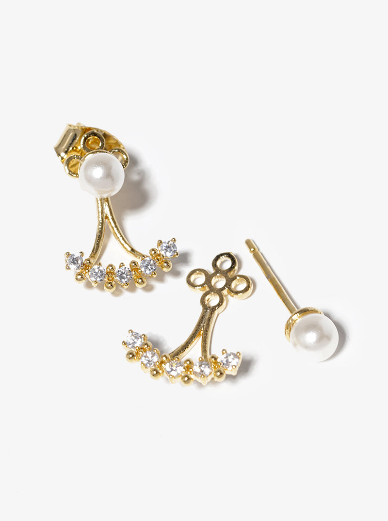 White Gold Dipped Pearl CZ Pave Earring Jackets