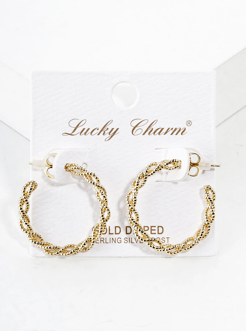 White Gold Dipped Textured Metal Square 20mm Open Hoop Earrings