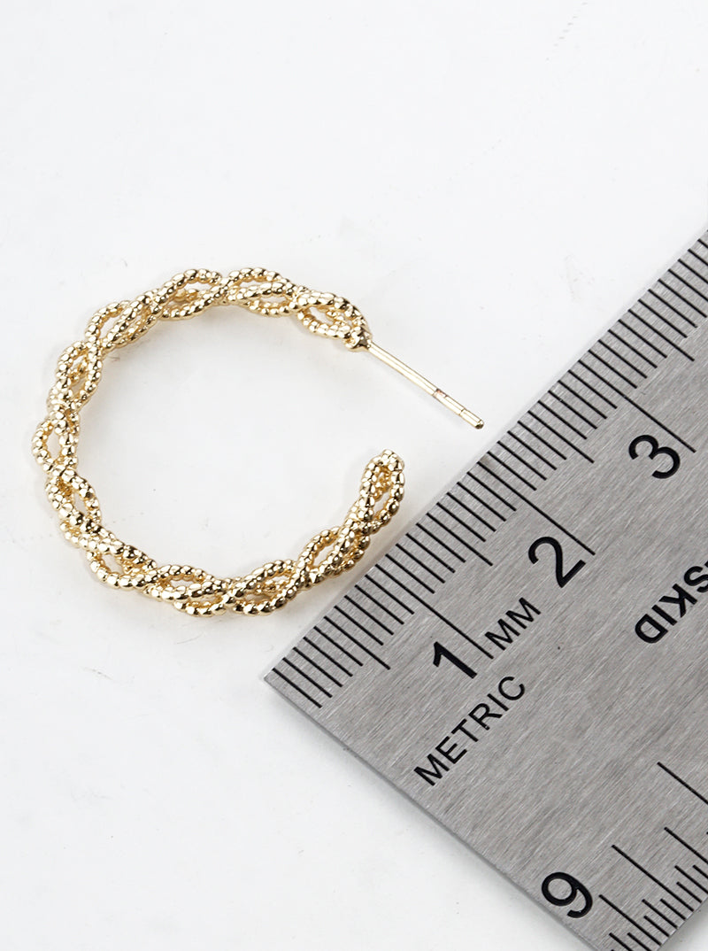 18k Gold Dipped Twist Textured Metal 20mm Open Hoop Earrings