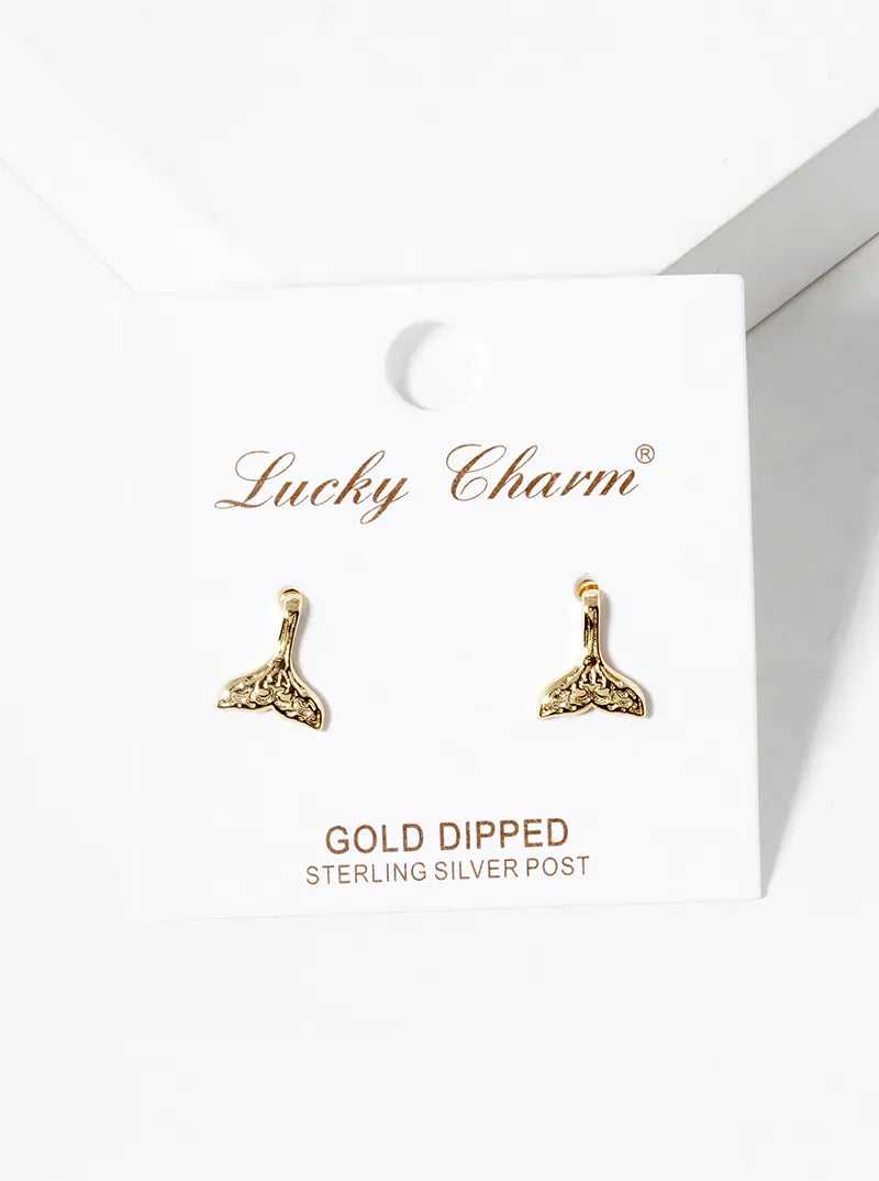 18k Gold Dipped Whale Tail Post Stud Earrings