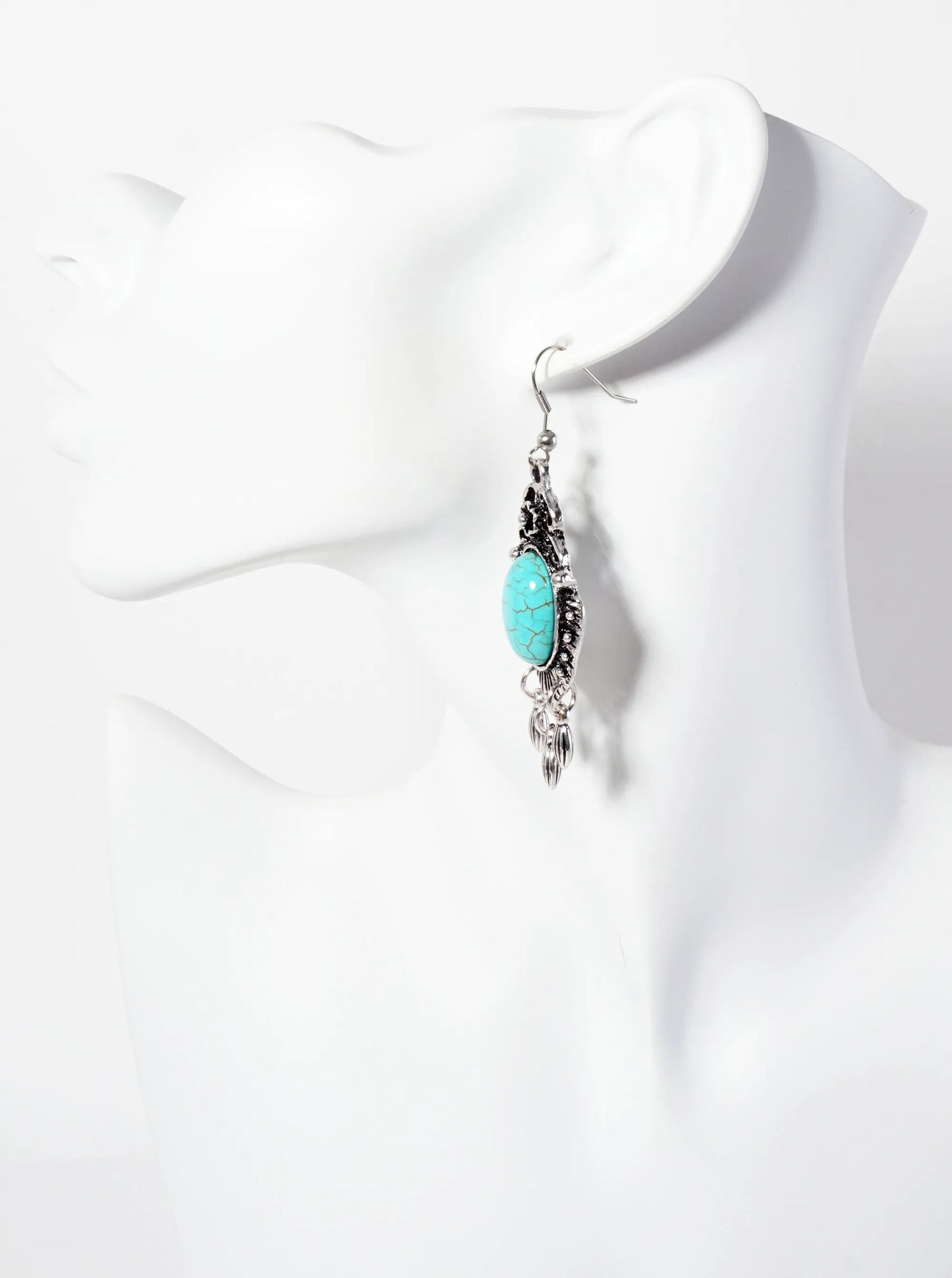 18mm Oval-Shaped Turquoise Semi-Precious Natural-Stone Dangle Earrings