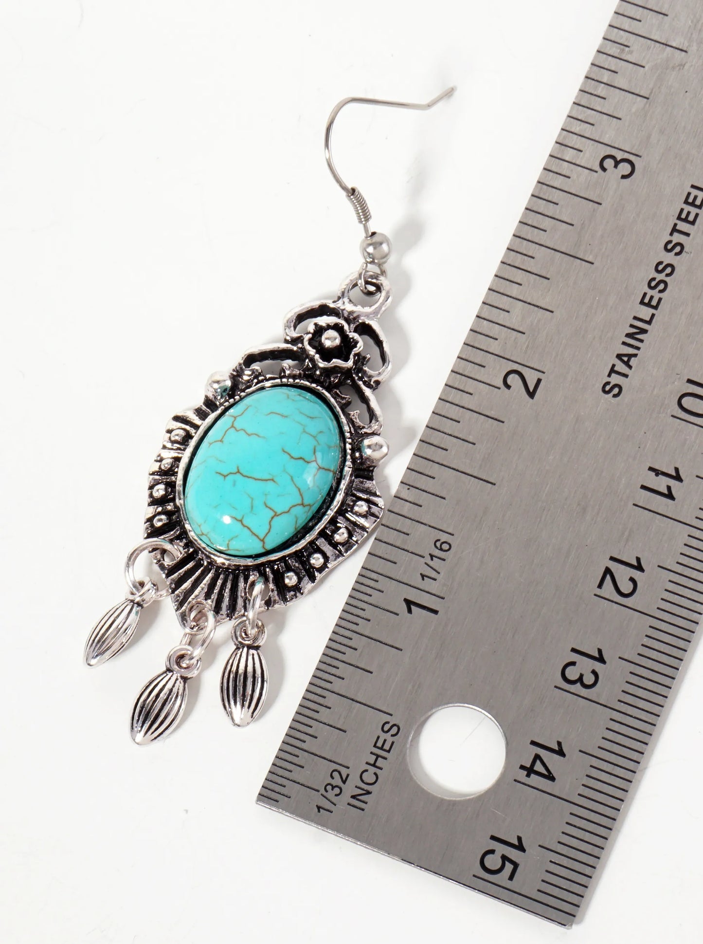 18mm Oval-Shaped Turquoise Semi-Precious Natural-Stone Dangle Earrings