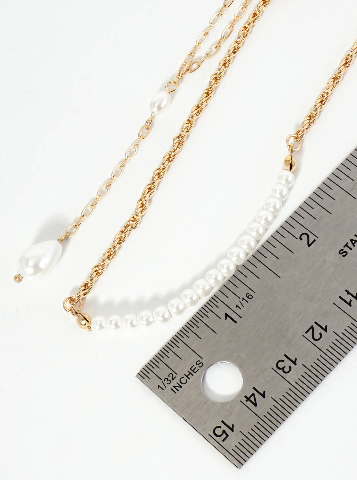 2-PC Pearl Beaded Chain Drop Layered Necklace Set
