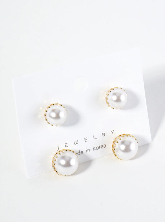 2-PC Set 14K-Gold-Dipped 8mm 10mm Pearl Stud Earrings