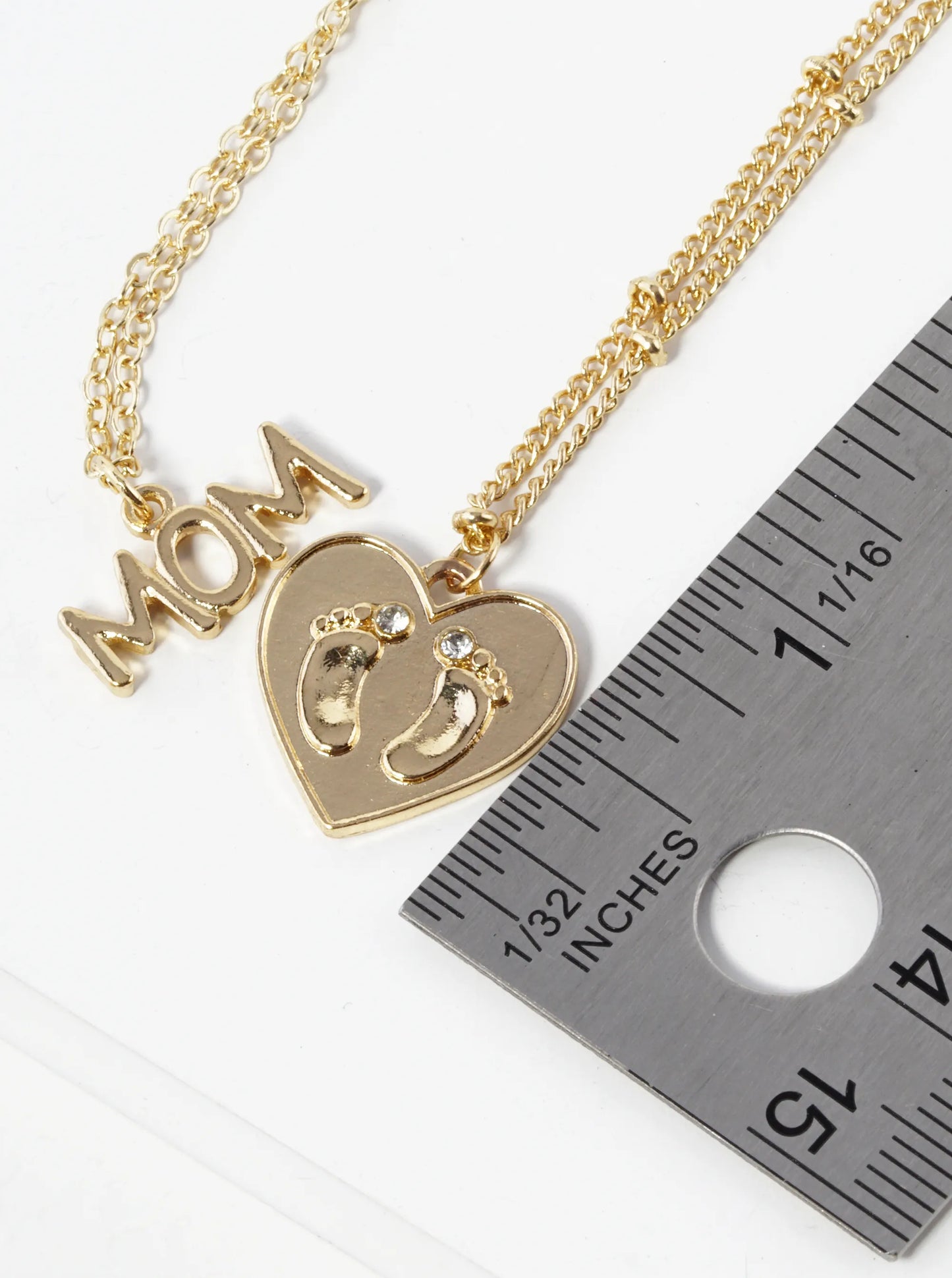 2-PC Set Mom Baby Footprint Heart Pendant Necklace