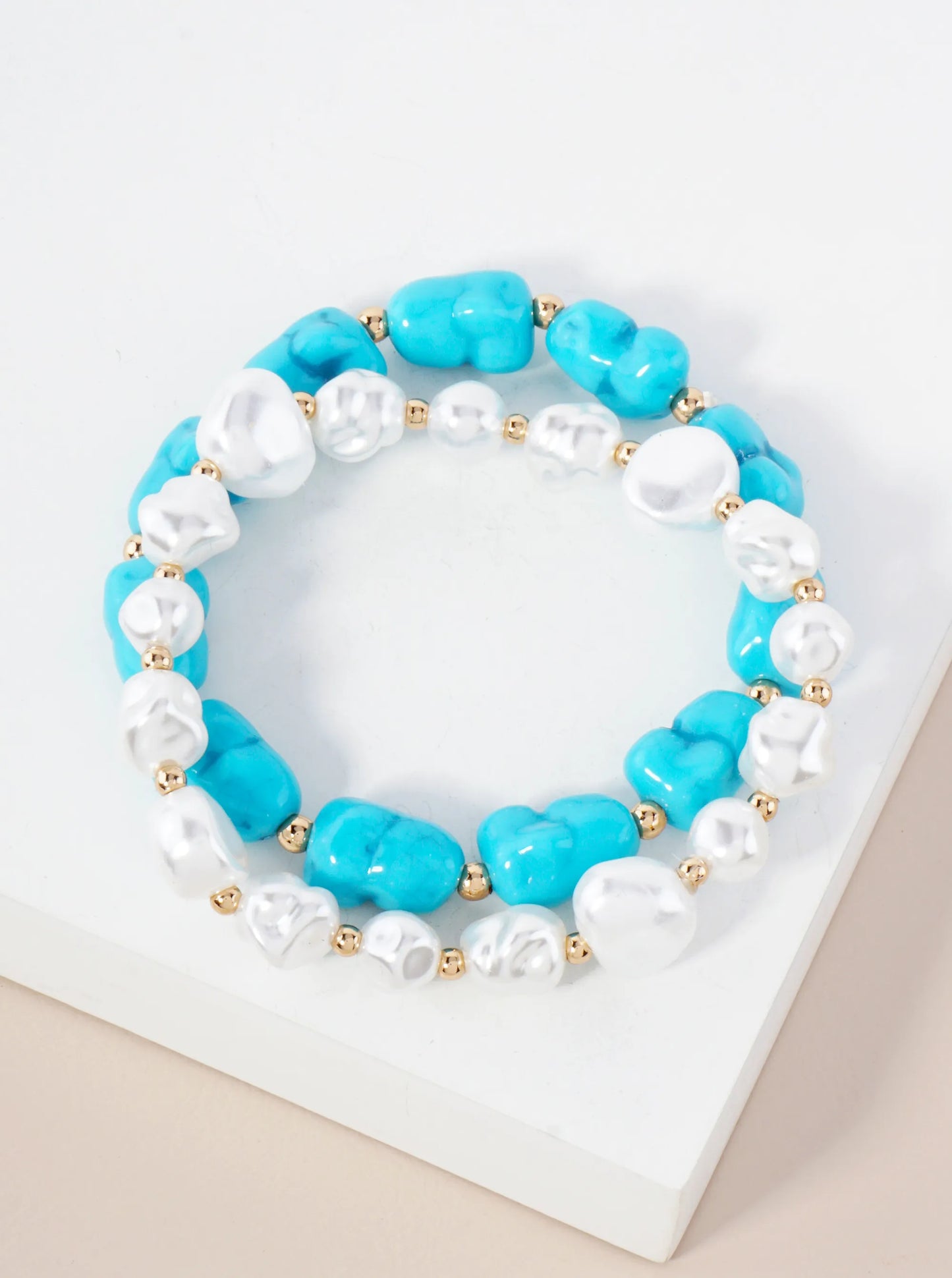 2-PC-Set Organic-Shape Pearl-Beaded Stackable Stretch Bracelet