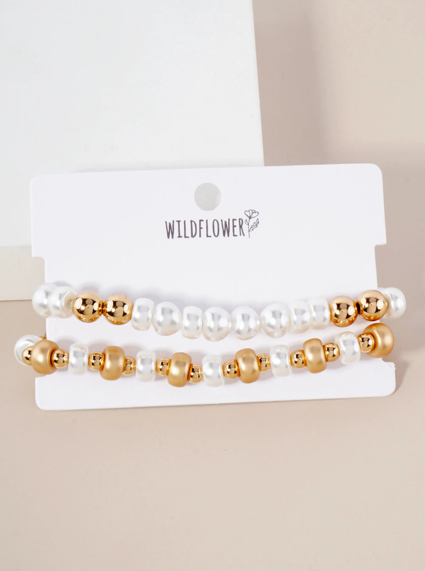2-PC-Set Pearl And Metallic-Beaded Stackable Stretch Bracelet