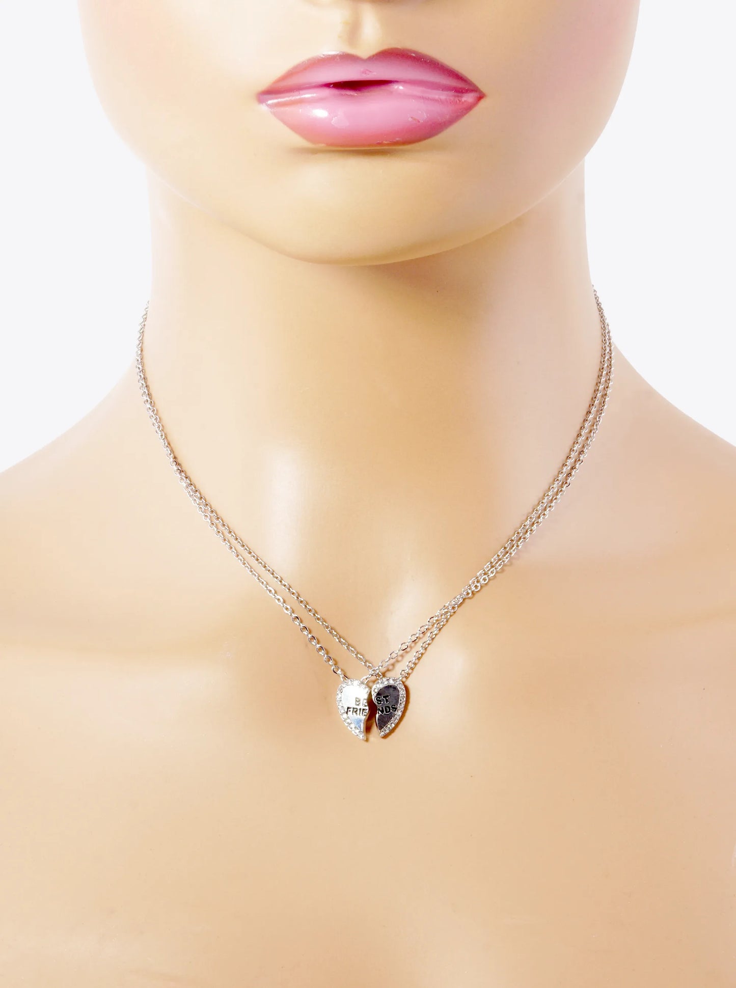 2 Pieces Set Best Friends Engraved 13mm Two Half Heart Pendant Necklaces