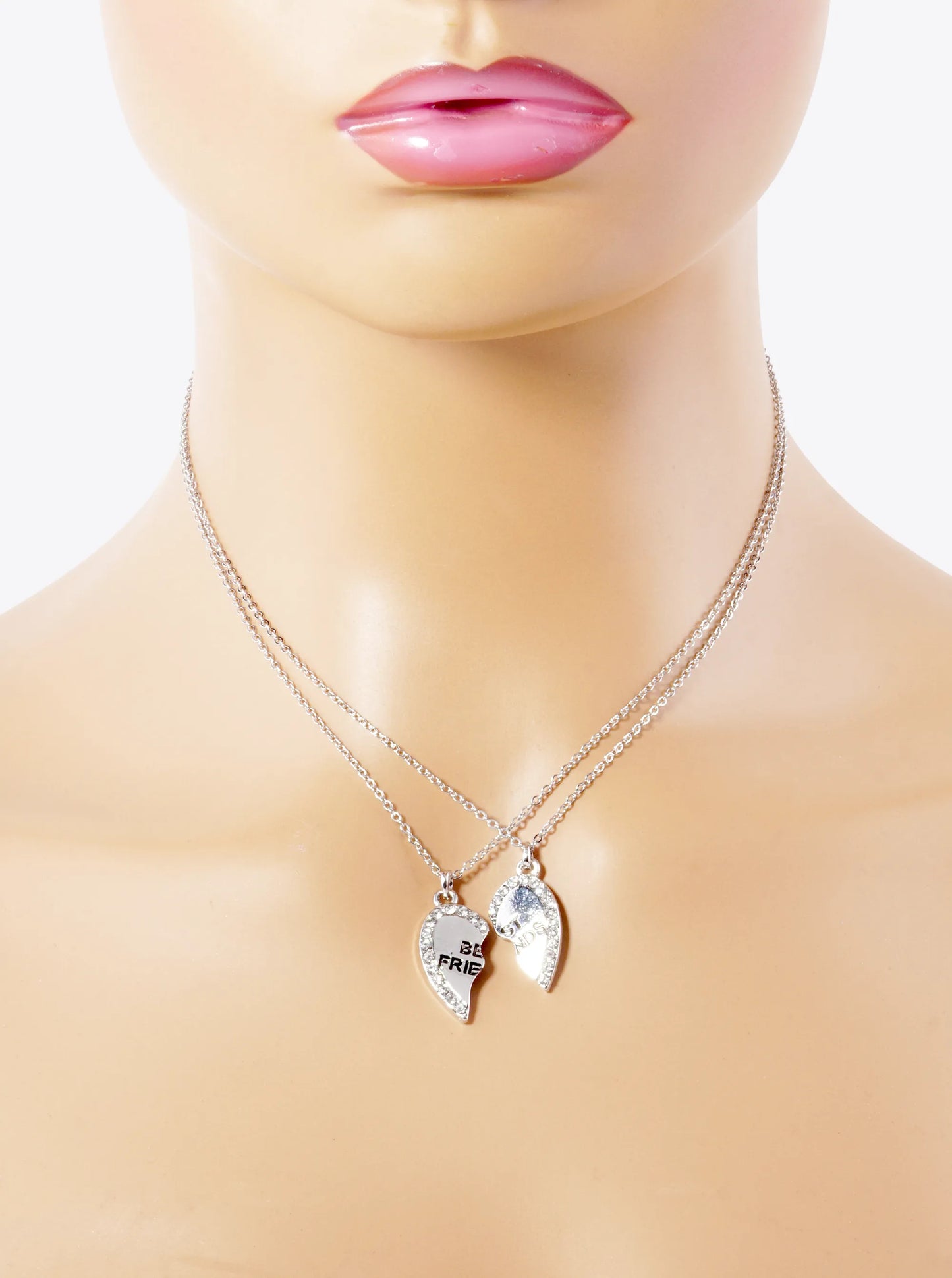 2 Pieces Set Best Friends Engraved 20mm Two Half Heart Pendant Necklaces