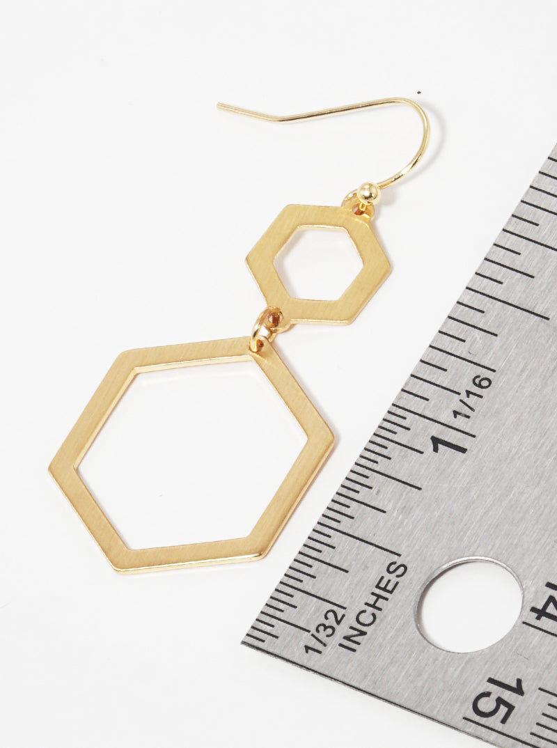 2-Tier Flat Double Hexagon Lightweight Dangle Drop Earrings