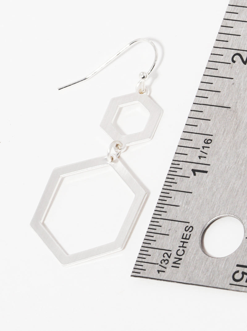 2-Tier Flat Double Hexagon Lightweight Dangle Drop Earrings