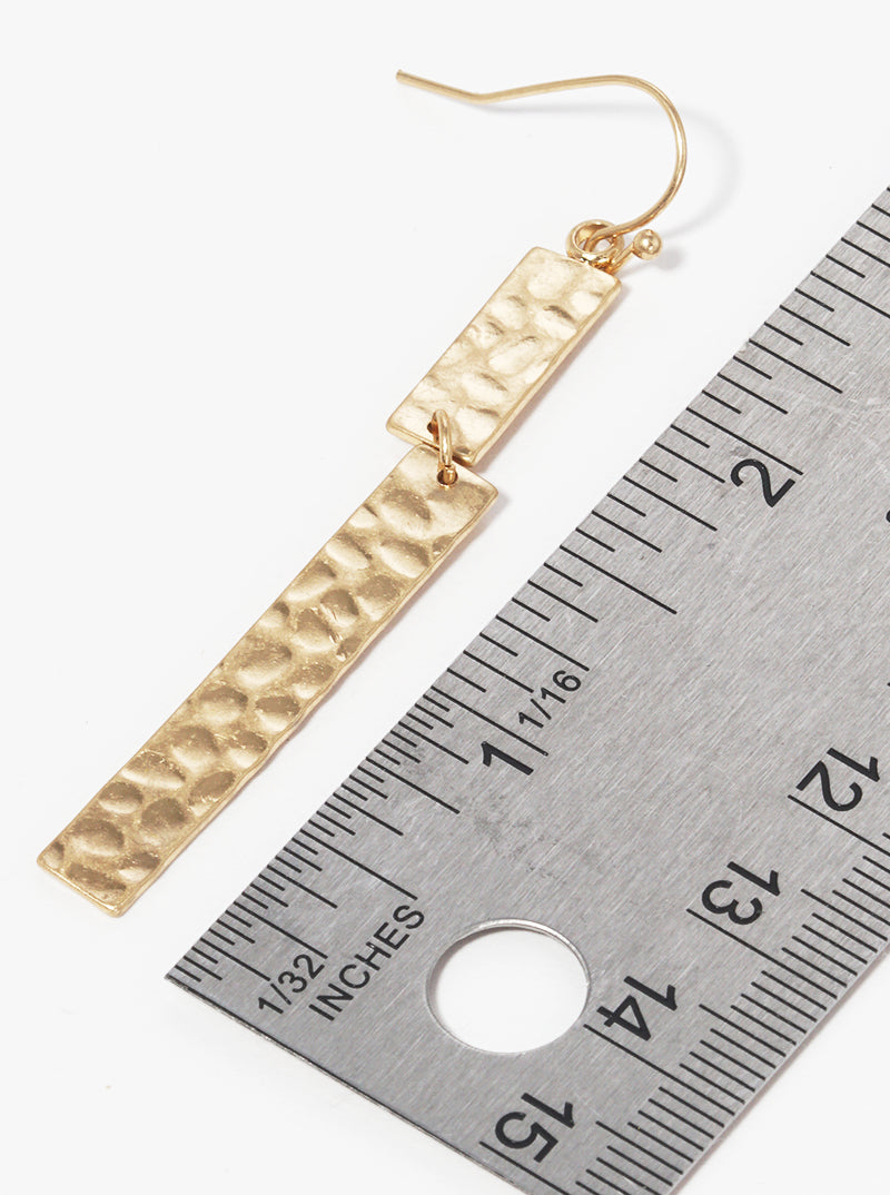 2-Tier Hammered Rectangle Bar Metal Dangle Drop Earrings