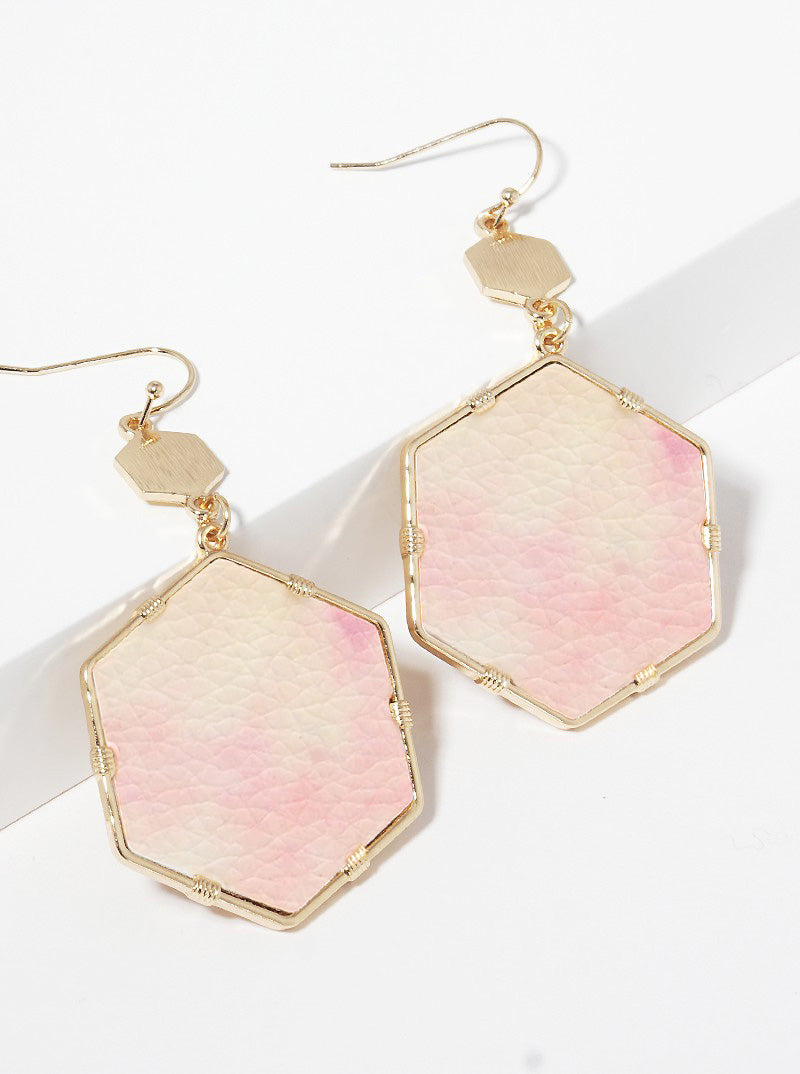 2-Tier Double Hexagon Animal Print Leatherette Dangle Drop Earrings