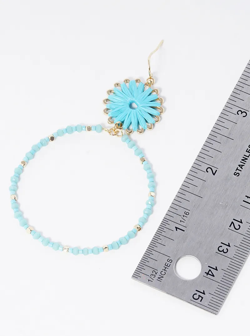 2-tier Multi Beaded Circle Raffia Wrapped Dangle Drop Earrings