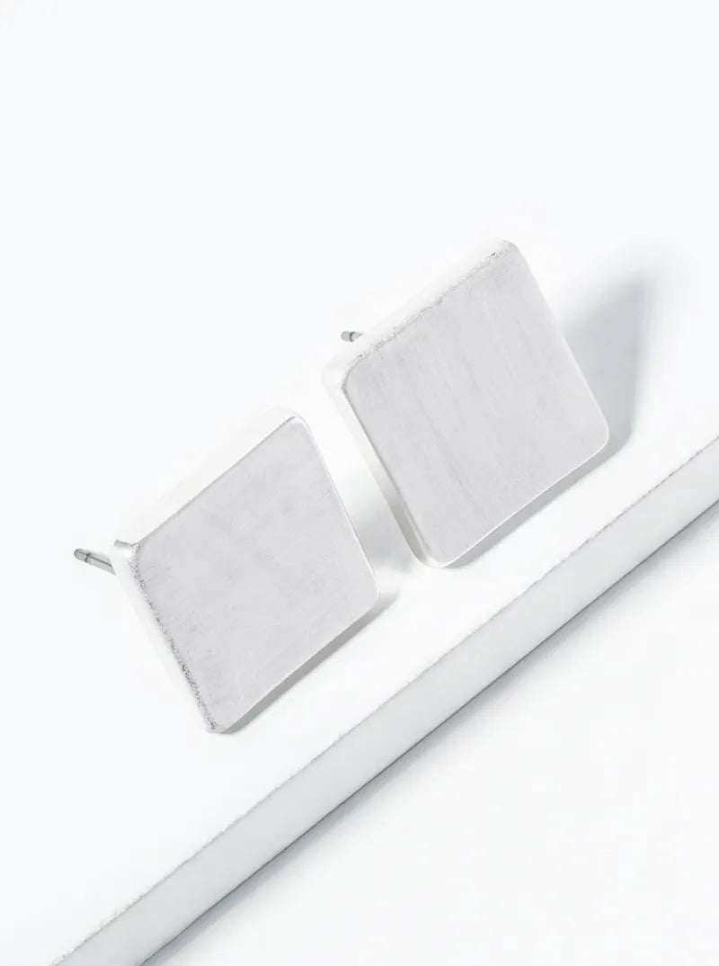 20mm Brushed Brass Square Button Stud Earrings
