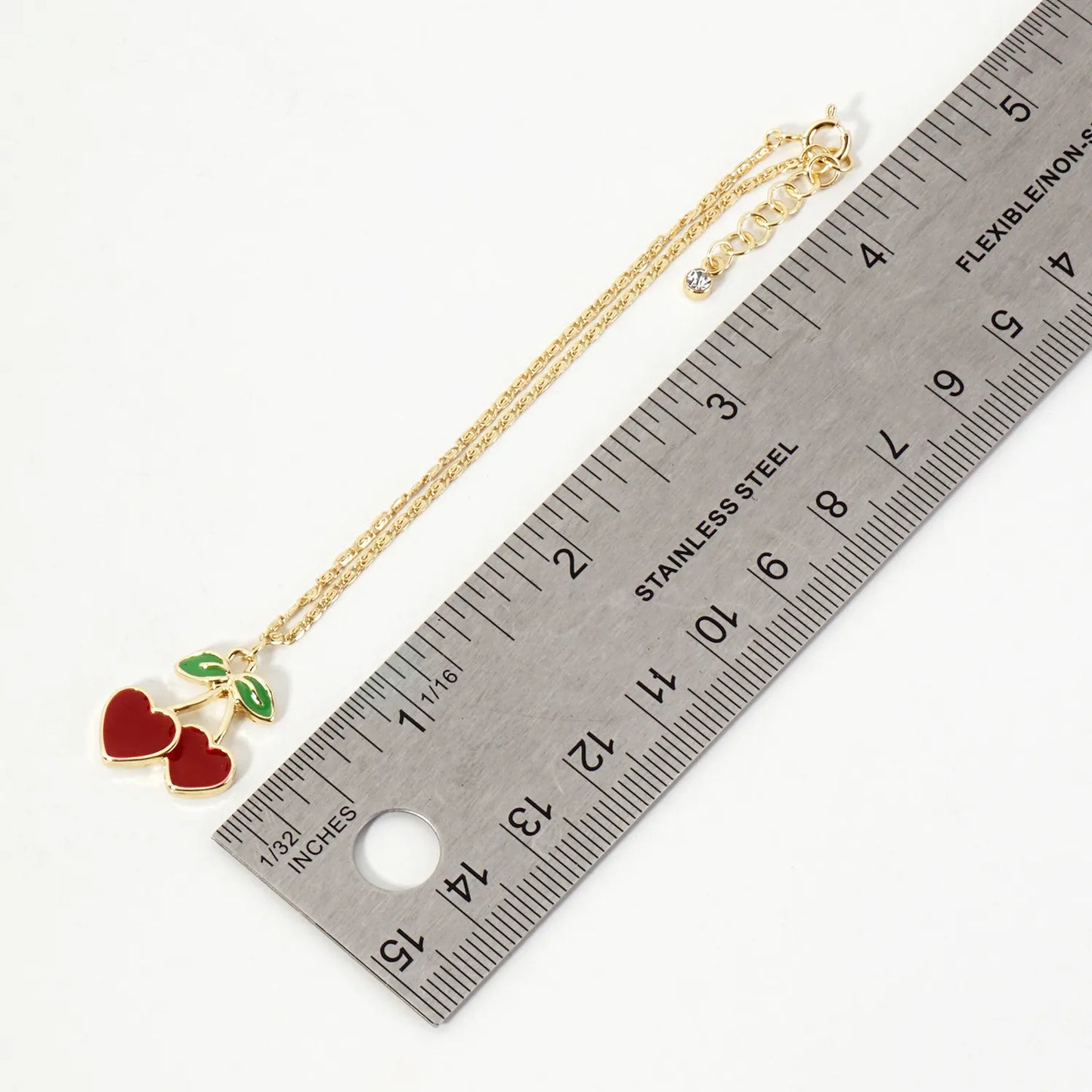 20mm Enamel Heart Cherry Charm 18K-Gold-Dipped Brass Bracelet