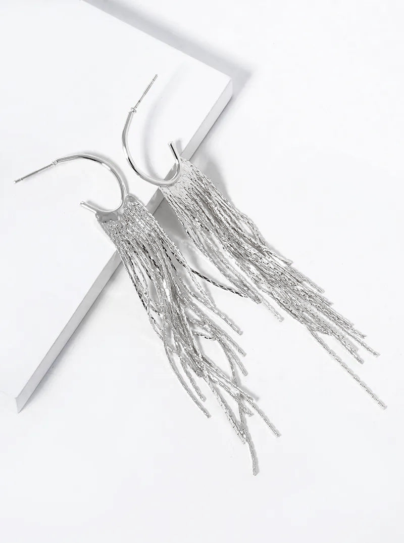 20mm Oval Shaped Open Hoop Chain Fringe Drop Earrings
