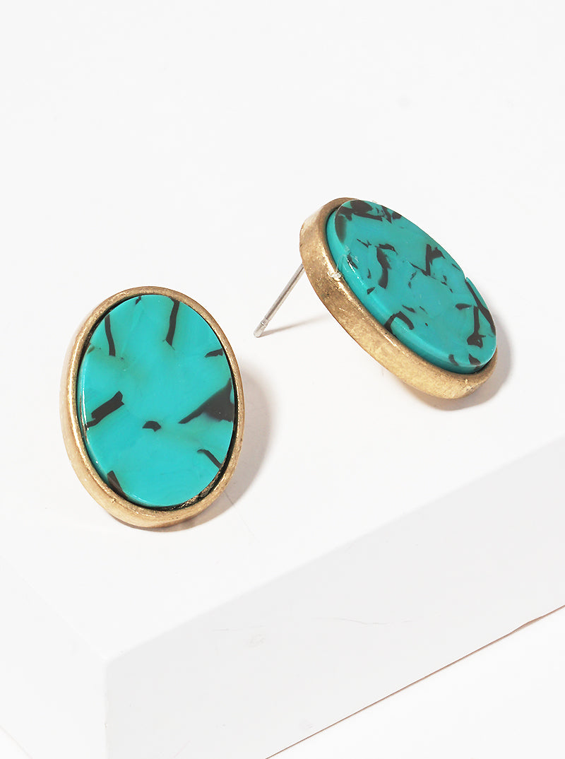 20mm Oval Shaped USA Patriotic Themed Cellulose Acetate Post Stud Earrings