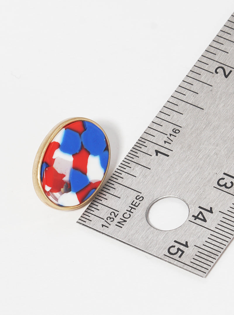 20mm Oval Shaped USA Patriotic Themed Cellulose Acetate Post Stud Earrings