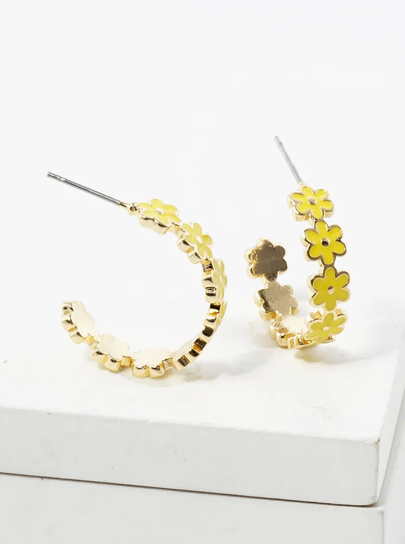 20mm Enamel Filled Flower Open Hoop Earrings