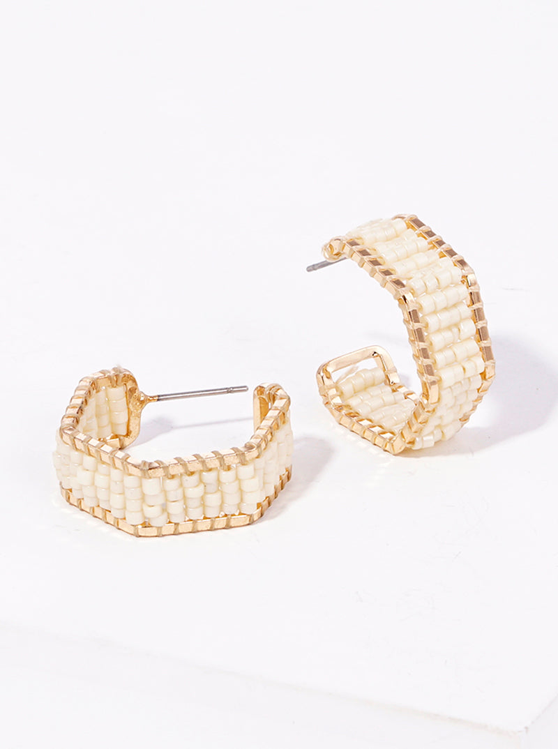 20mm Seed Beaded Hexagon Dainty Hoop Earrings
