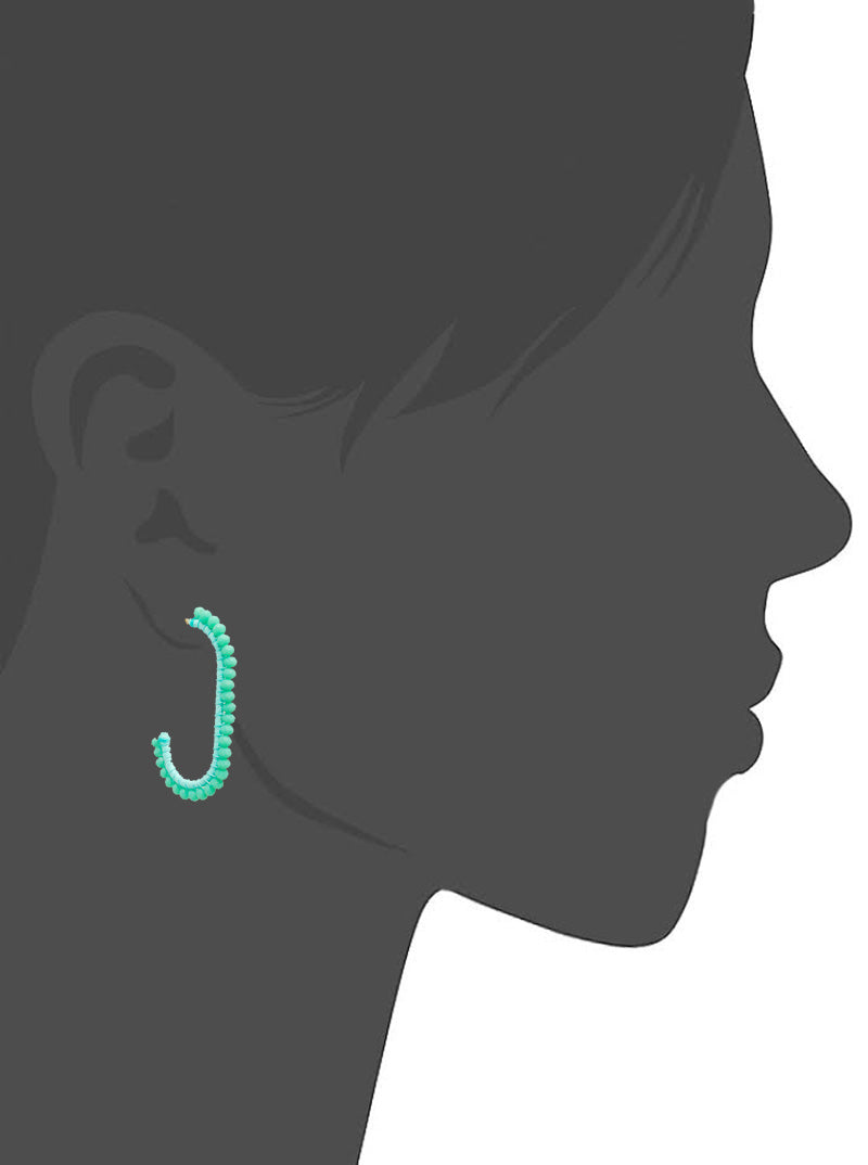 20mm Wired Glass Beads Raffia Wrapped Hoop Earrings