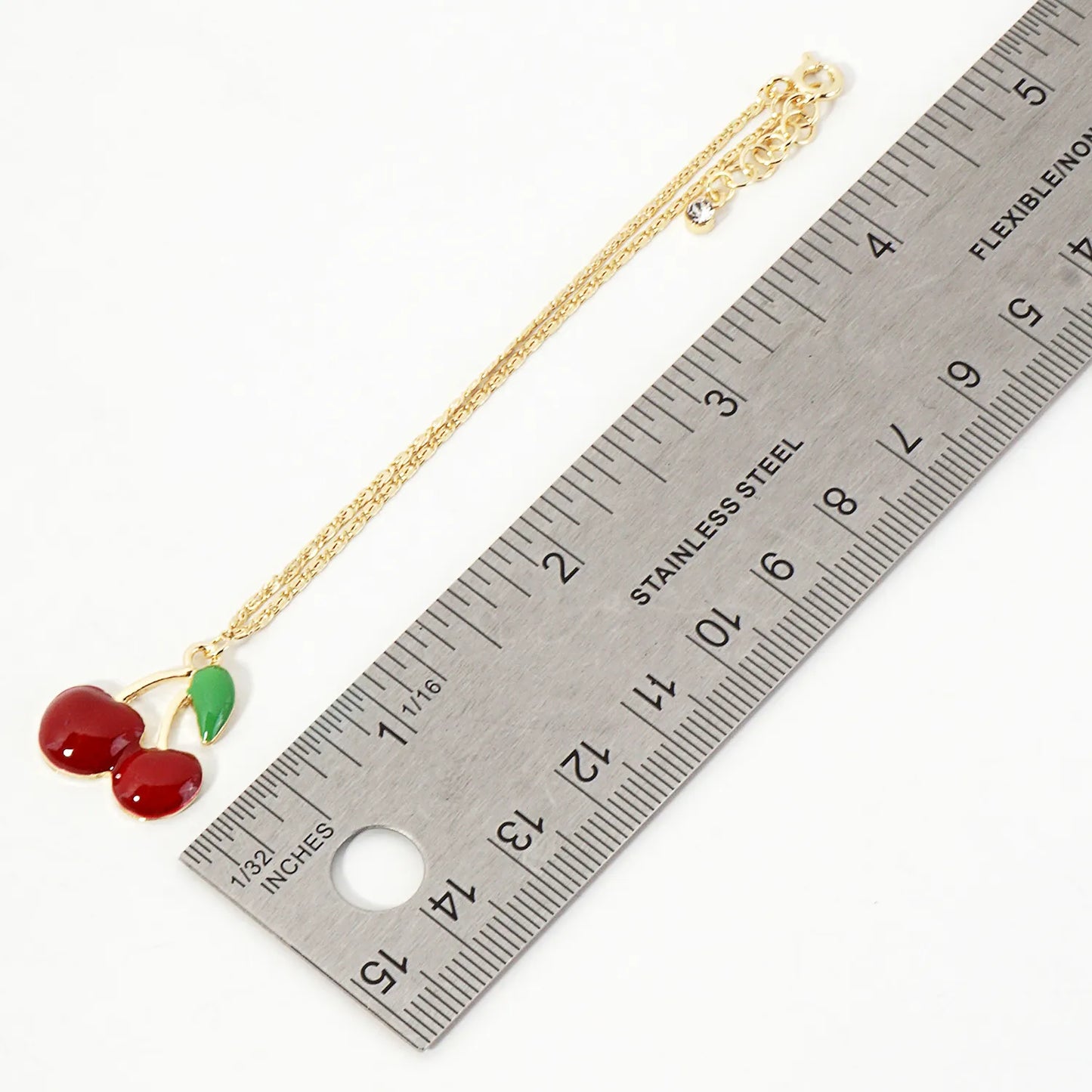 23mm Enamel Cherry Charm 18K-Gold-Dipped Brass Bracelet