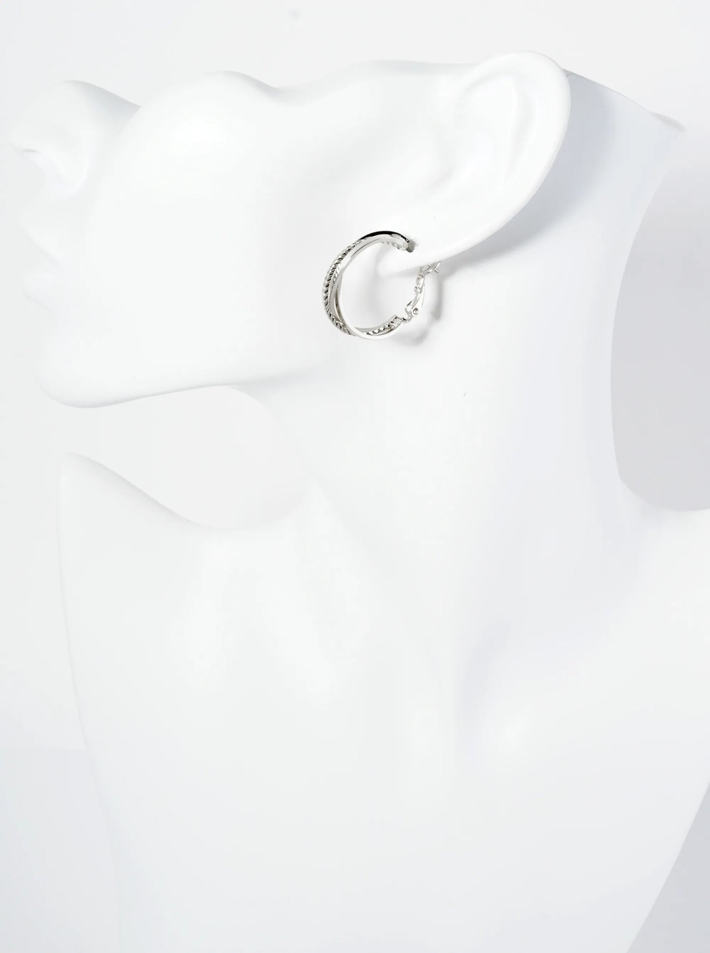 25mm 14K-Gold-Dipped Latch-Back Hoop Earrings With Three Intertwined Textured Lines