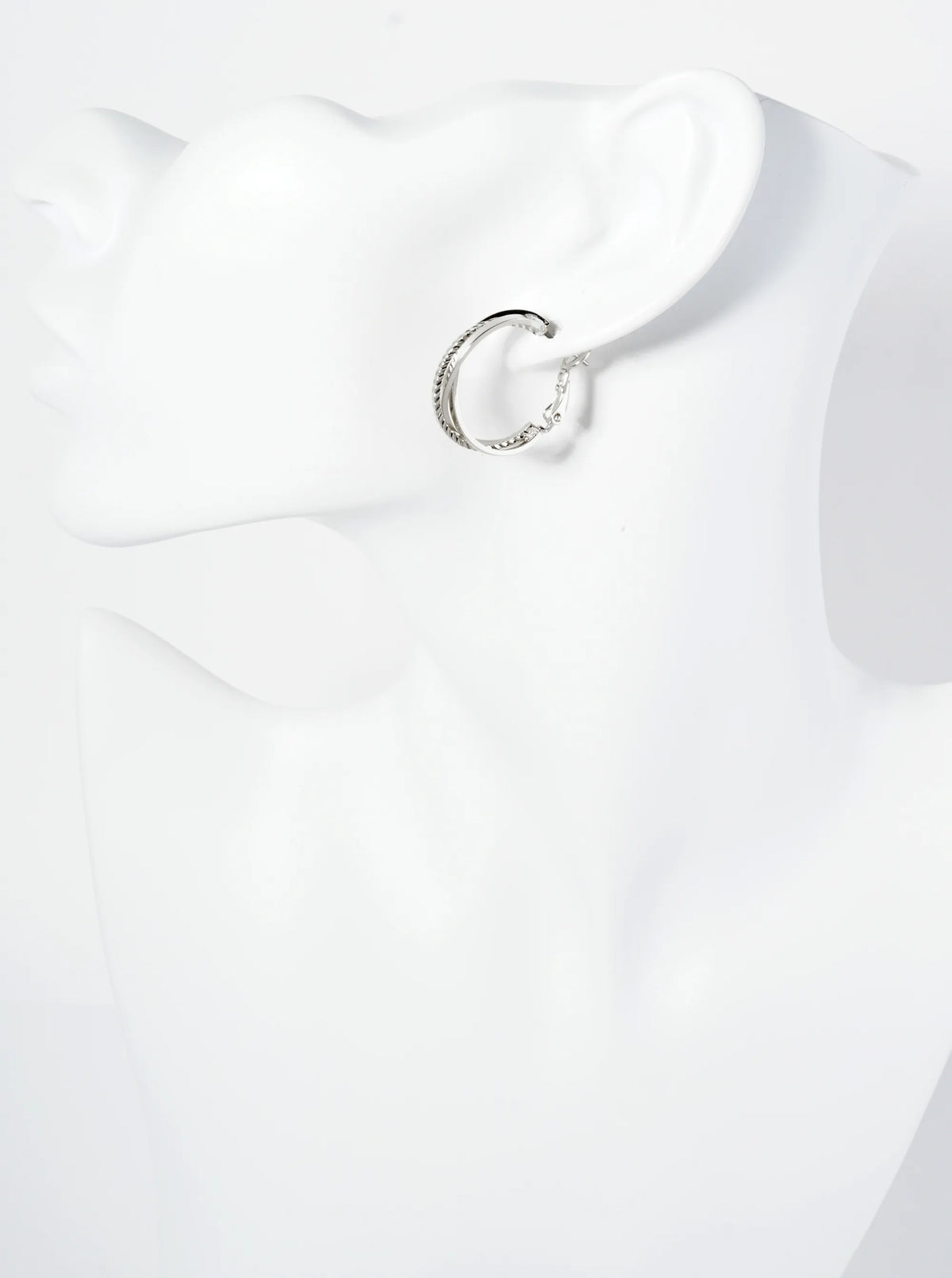 25mm 14K-Gold-Dipped Latch-Back Hoop Earrings With Three Intertwined Textured Lines