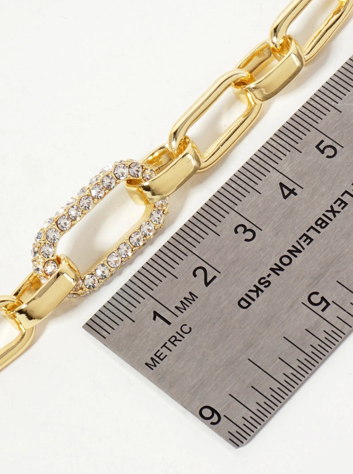 25mm CZ Stone Encrusted Link Accents 18K-Gold-Dipped Polished Brass Chain Necklace