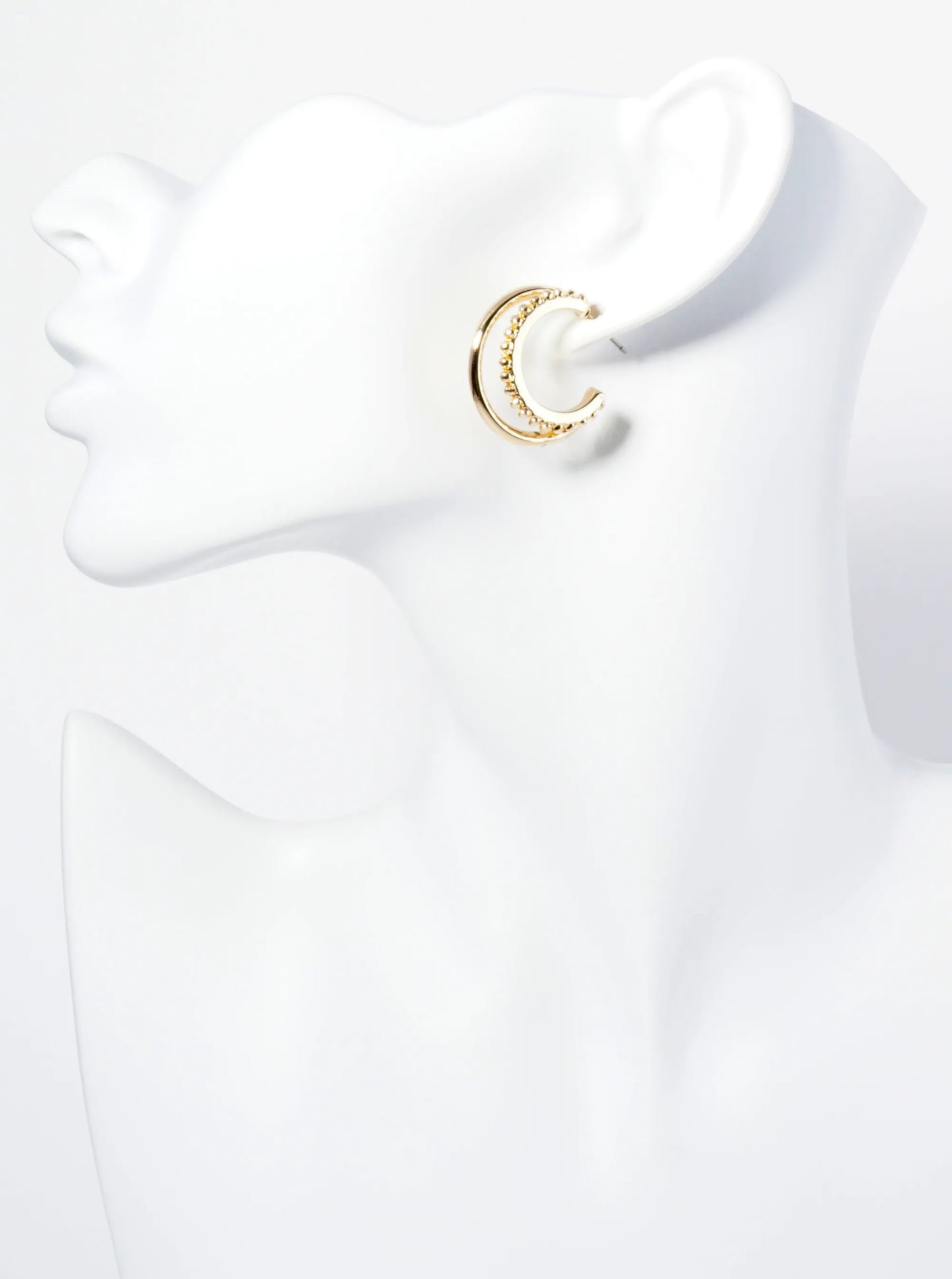 25mm Double Hoop Earrings With Ball Texture Accents
