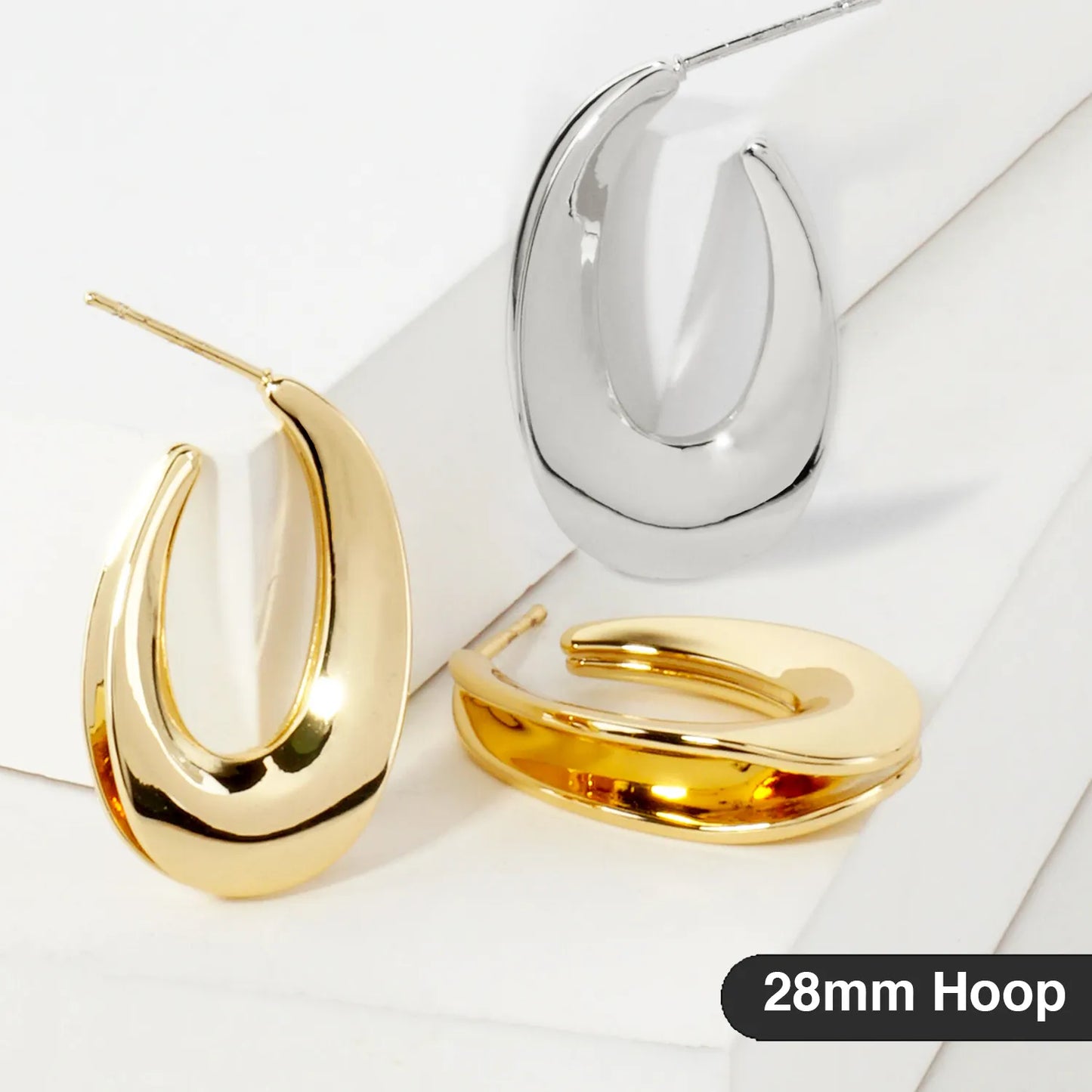 28mm Polished 14K-Gold-Dipped Brass Teardrop Push-Back Hoop Earrings