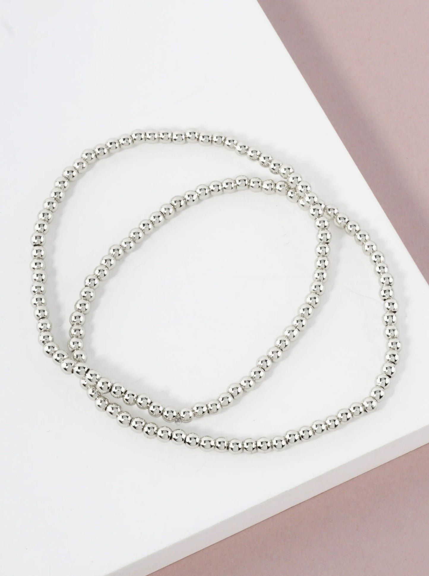 2PC-Set 3mm Stainless-Steel Ball-Beaded Stackable Stretch Bracelet