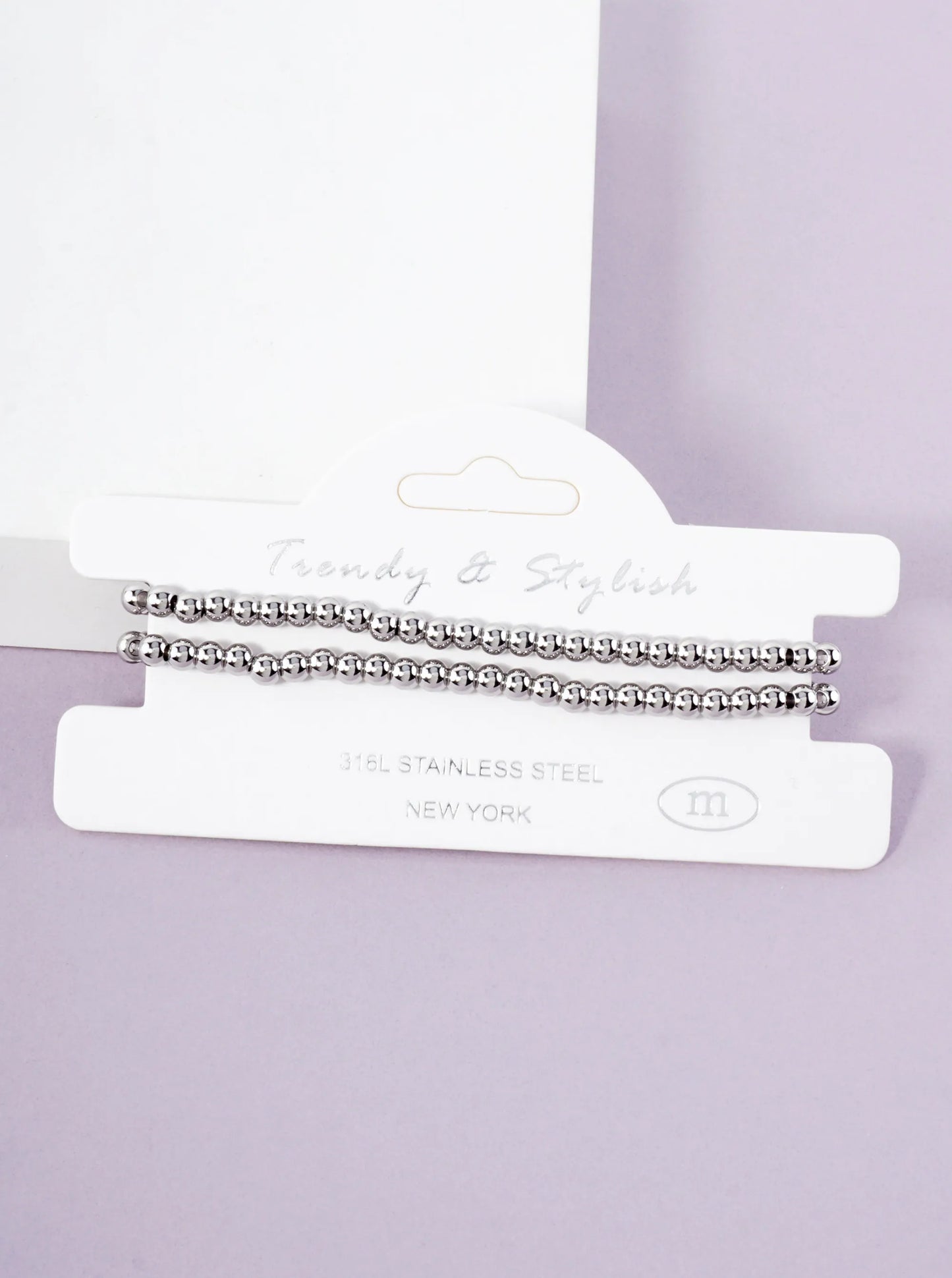 2PC-Set 4mm Stainless-Steel Ball-Beaded Stackable Stretch Bracelet