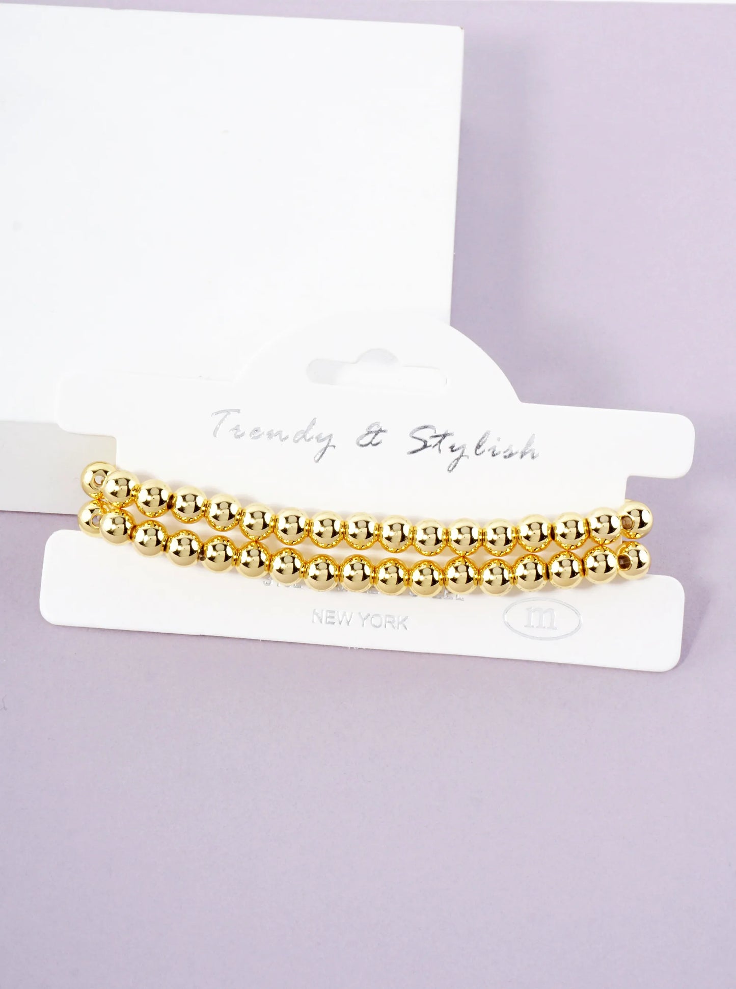 2PC-Set 6mm Stainless-Steel Ball-Beaded Stackable Stretch Bracelet