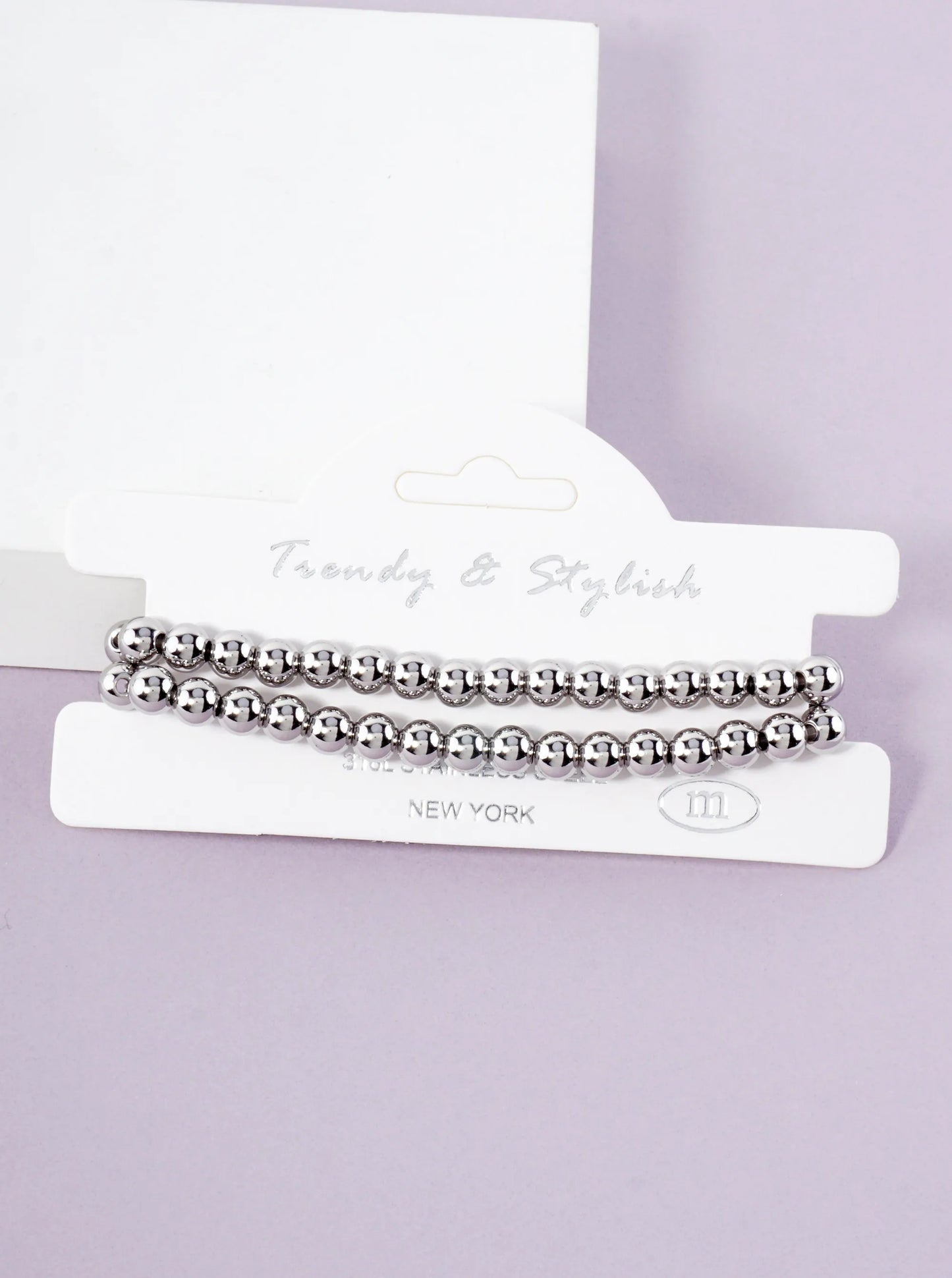 2PC-Set 6mm Stainless-Steel Ball-Beaded Stackable Stretch Bracelet