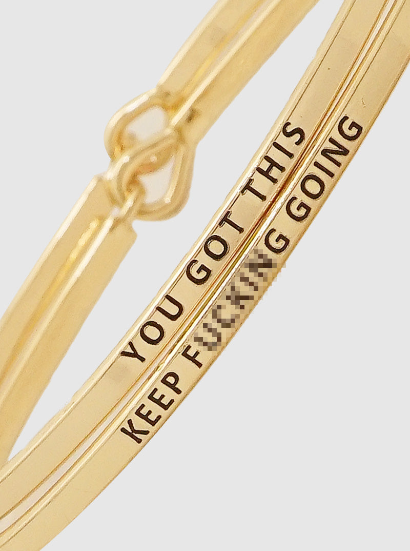 2PC Set Keep Fucking Going Engraved Inspirational Bangle Bracelets