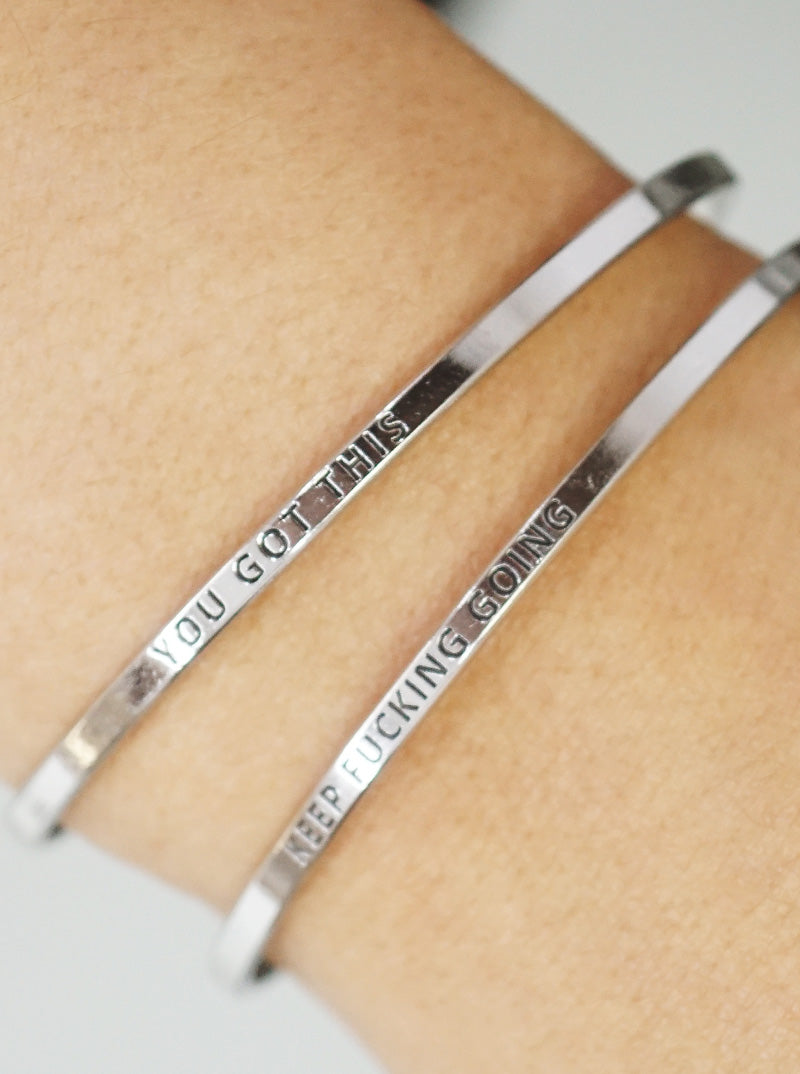 2PC Set Keep Fucking Going Engraved Inspirational Bangle Bracelets