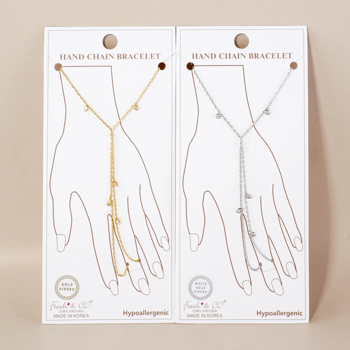 2mm Round CZ Charms 18K-Gold-Dipped Delicate Brass Hand-Chain Bracelet