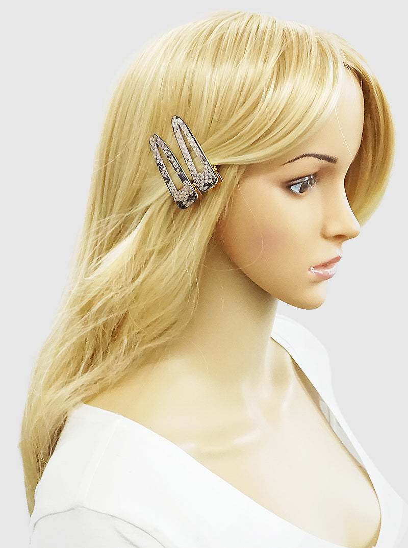 2PCS LEATHERETTE ARCRYLIC PUR HAIR PIN SET GRAY