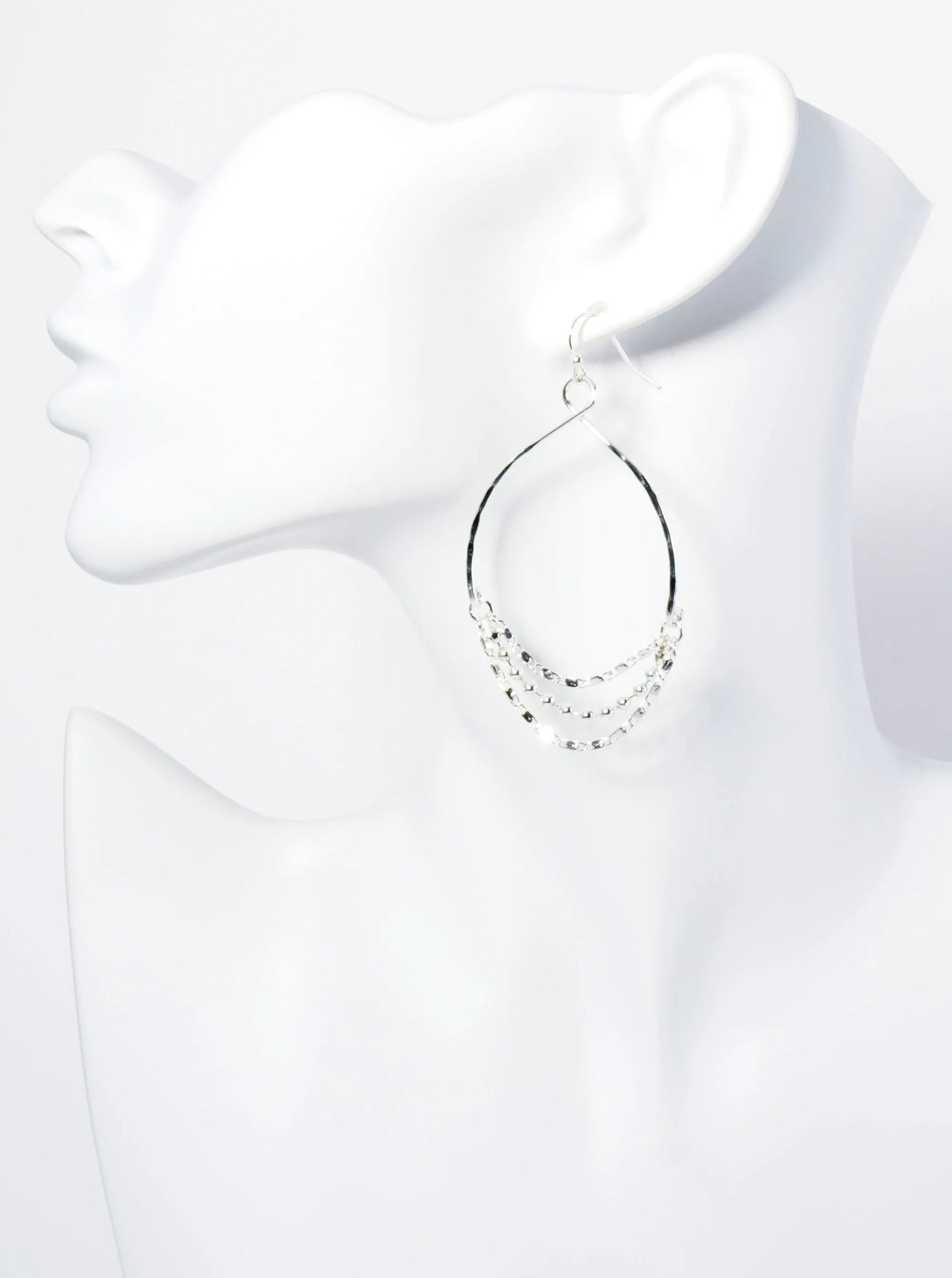 3-Layer Chain Drop Textured Circle Dangle Earrings