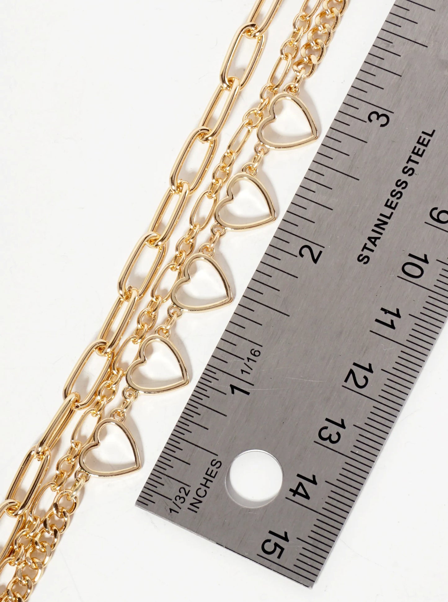 3-Layer Chain Necklace With Five Hearts