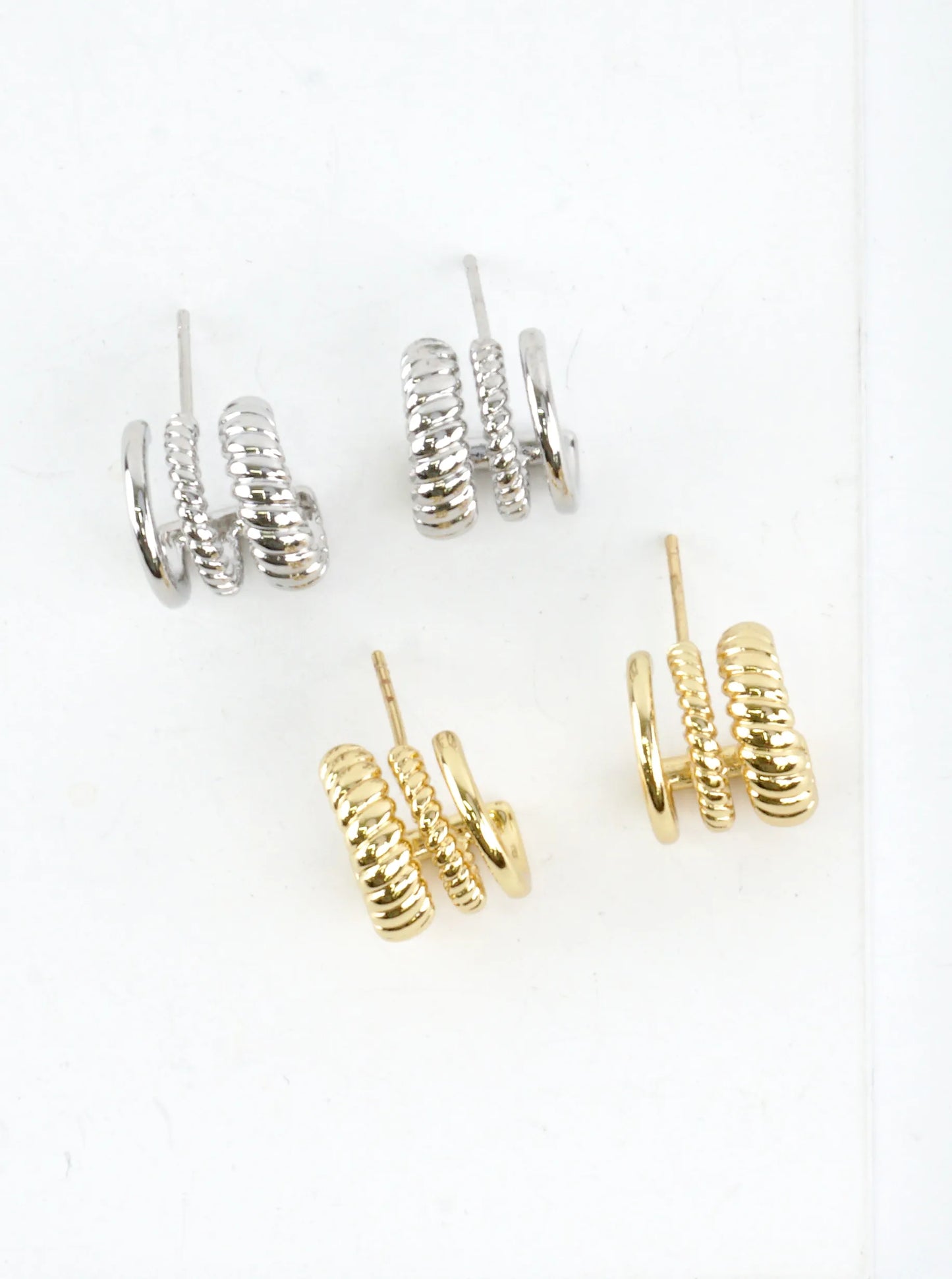 3 Layer Textured Tiny Hoop Earrings