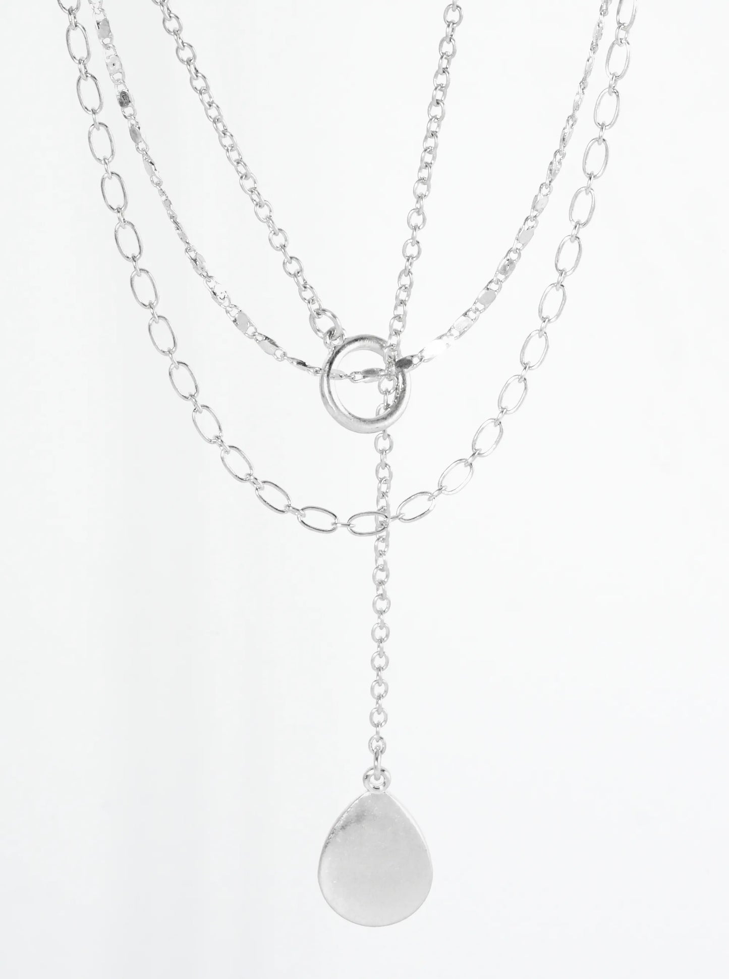 3-PC Chains And Teardrop Pendant Lariat Necklace Set